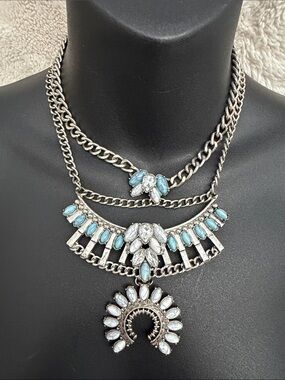Sugarfix | Gorgeous Multi-Tier Silver Necklace with Aqua and White Accents